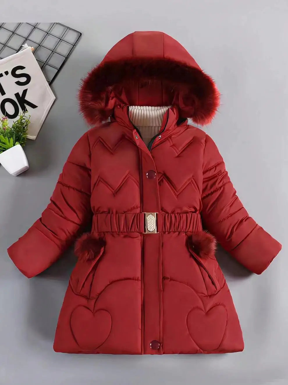 4 5 6 8 10 Years Winter Girls Coat Keep Warm Thicken Kids Jacket Hooded Zipper Fur Collar Princess Outerwear Children's Clothing