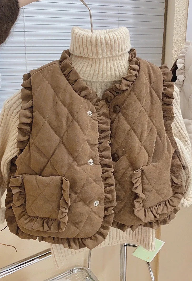 Fashion Autumn Winter Solid Color Warm Waistcoats Children's Sleeveless Lining Fleece Thicken Coat Girls Outerwear Baby Clothing