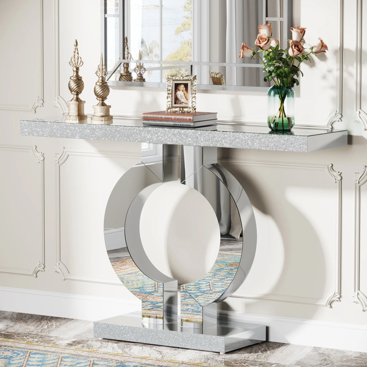 Tribesigns 43.3-Inch (110cm)Mirrored Console Table, Modern Entryway Table with Thickened Mirror Finish Tabletop