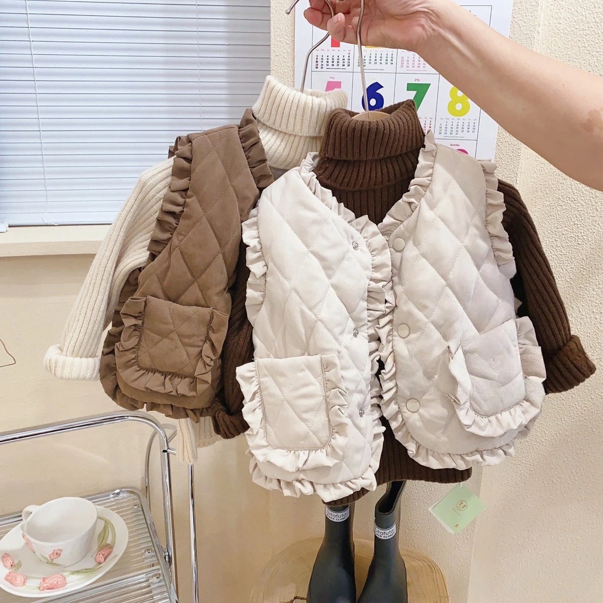 Fashion Autumn Winter Solid Color Warm Waistcoats Children's Sleeveless Lining Fleece Thicken Coat Girls Outerwear Baby Clothing