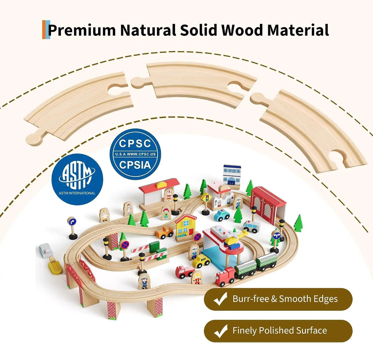 84Pcs/set Wooden Train Table Playset Multi Play Activity Table with Railway Tracks Toy Trains Bridges City Scenery & Large Storage Drawer & Natural Finish for Toddlers