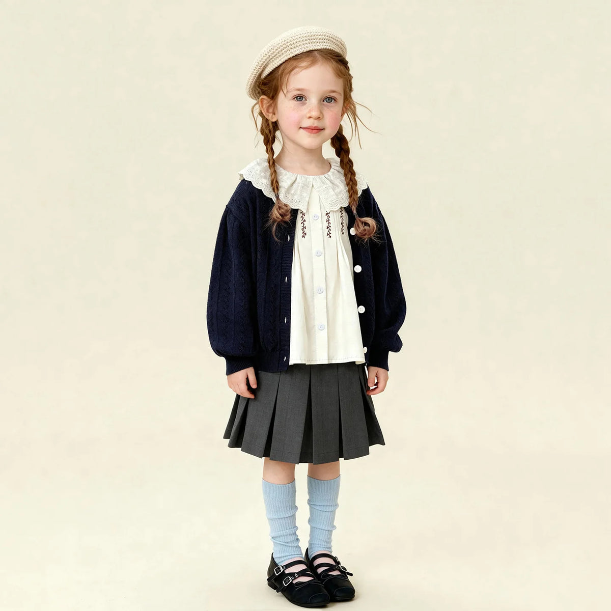 Amila 2026 Spring Children's Sweater Cardigan Round Neck Hollow Pattern Casual Loose Daily Fashion Gentle Top