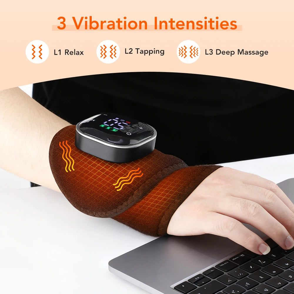 Rechargeable Heated Wrist Brace for Left/Right Hand 5 Levels Hot Compress 3 Levels Vibration Red Light Wrist Massager Wrap