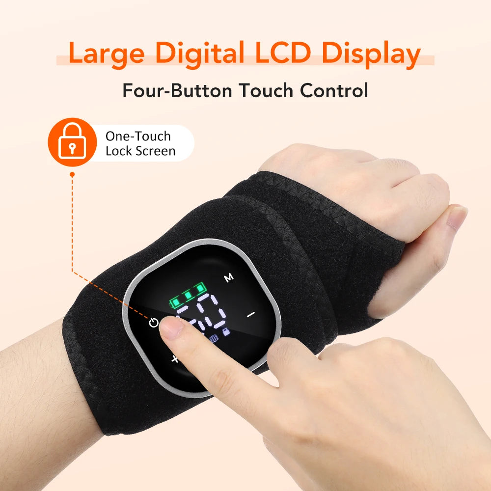 Rechargeable Heated Wrist Brace for Left/Right Hand 5 Levels Hot Compress 3 Levels Vibration Red Light Wrist Massager Wrap