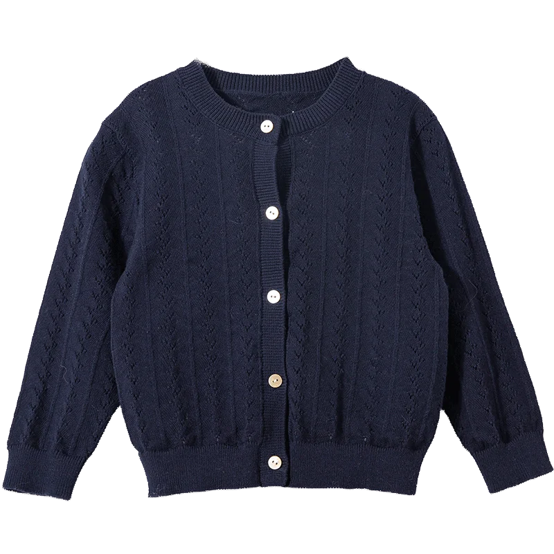 Amila 2026 Spring Children's Sweater Cardigan Round Neck Hollow Pattern Casual Loose Daily Fashion Gentle Top