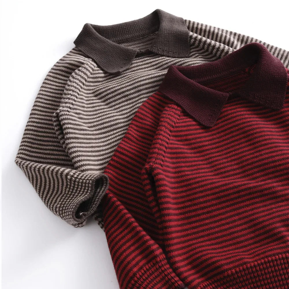 Cotton Kids Sweater Striped Polo Collar Boys and Girls Sweater Kid's Pullover Child's Top Raglan Sleeve for 0-6Y Spring Autumn