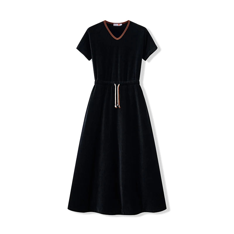 Shabbos Teen/Woman Dress Winter Robe Short Sleeves Clothing Waist 2 Cord Strings Girls Black Velour Dress Sizes XS-XXXL