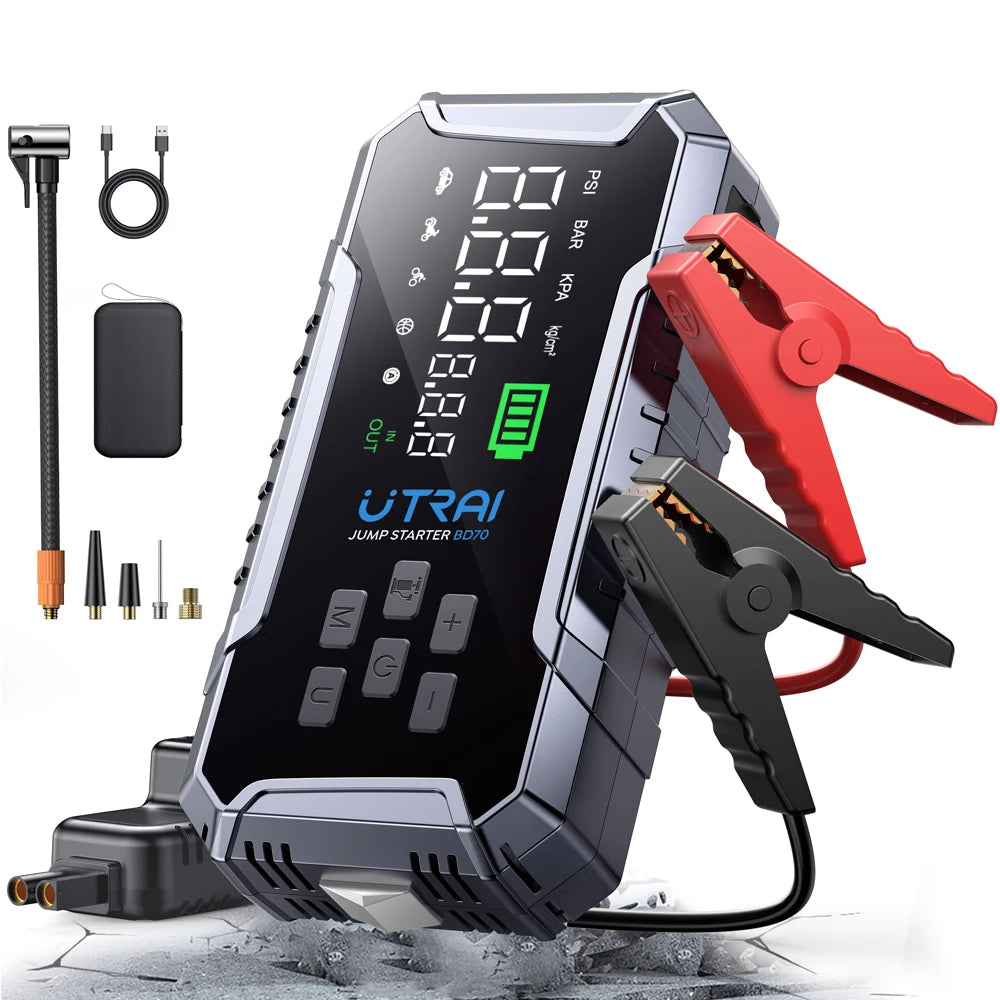 UTRAI 4000A Car Jump Starter 160PSI Air Compressor Portable Power Bank 16000mAh Car Battery Emergency Boosters Starting Device
