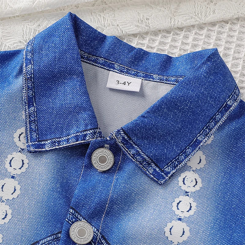 Fashionable Trend Casual Spring and Autumn New Children's Set Girls Imitation Denim Vest Set Casual Long Pants Three-Piece Set