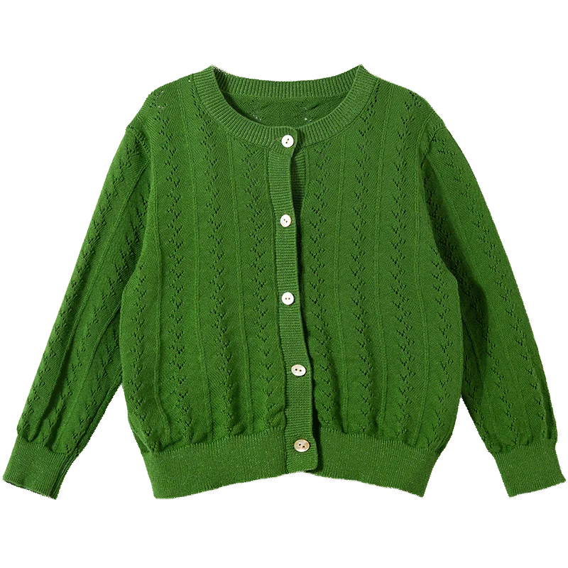 Amila 2026 Spring Children's Sweater Cardigan Round Neck Hollow Pattern Casual Loose Daily Fashion Gentle Top