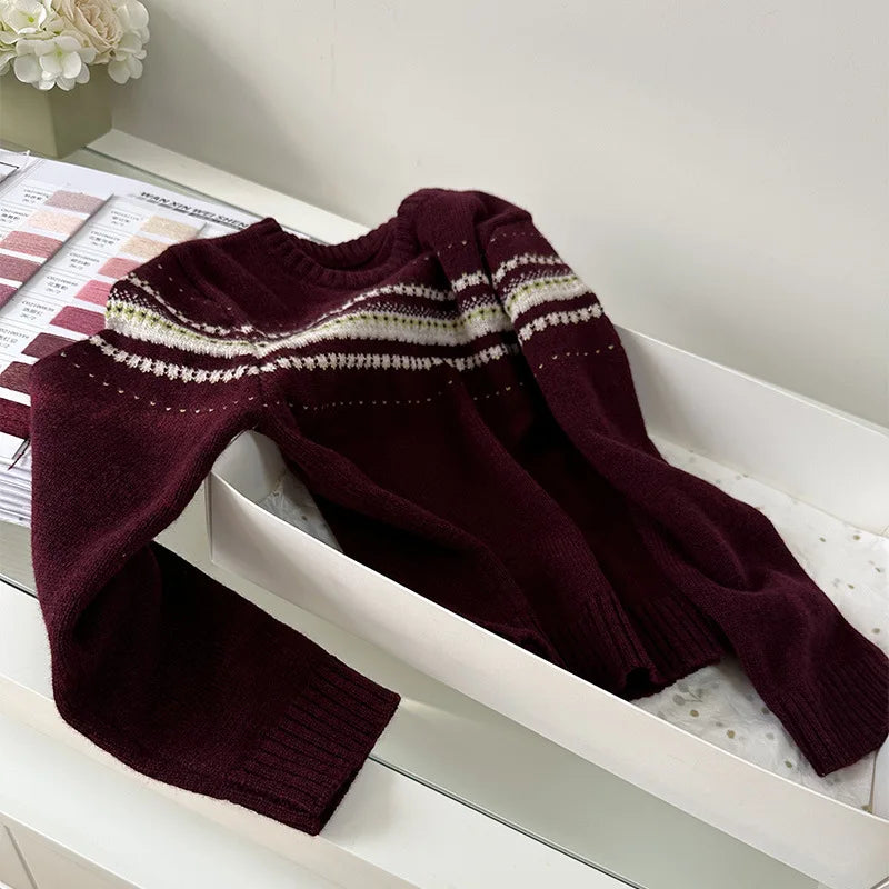 Darcoo Baby Wool Knitted Wine Red Christmas Sweater Kids Girls Jumper Autumn Winter Clothes 2-12Y