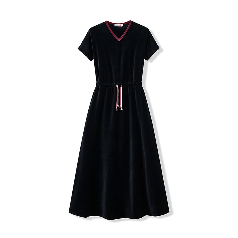 Shabbos Teen/Woman Dress Winter Robe Short Sleeves Clothing Waist 2 Cord Strings Girls Black Velour Dress Sizes XS-XXXL
