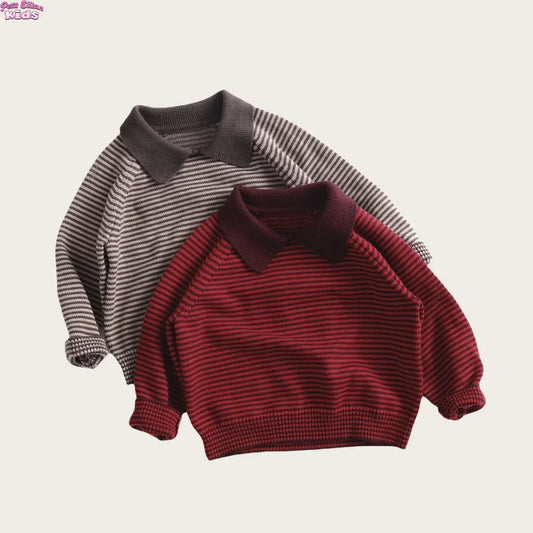Cotton Kids Sweater Striped Polo Collar Boys and Girls Sweater Kid's Pullover Child's Top Raglan Sleeve for 0-6Y Spring Autumn