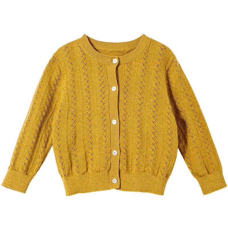 Amila 2026 Spring Children's Sweater Cardigan Round Neck Hollow Pattern Casual Loose Daily Fashion Gentle Top
