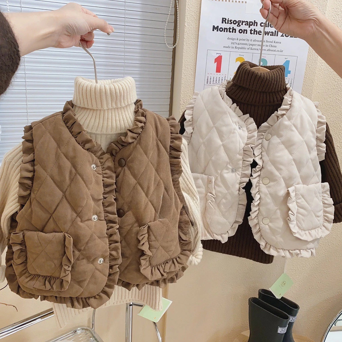 Fashion Autumn Winter Solid Color Warm Waistcoats Children's Sleeveless Lining Fleece Thicken Coat Girls Outerwear Baby Clothing