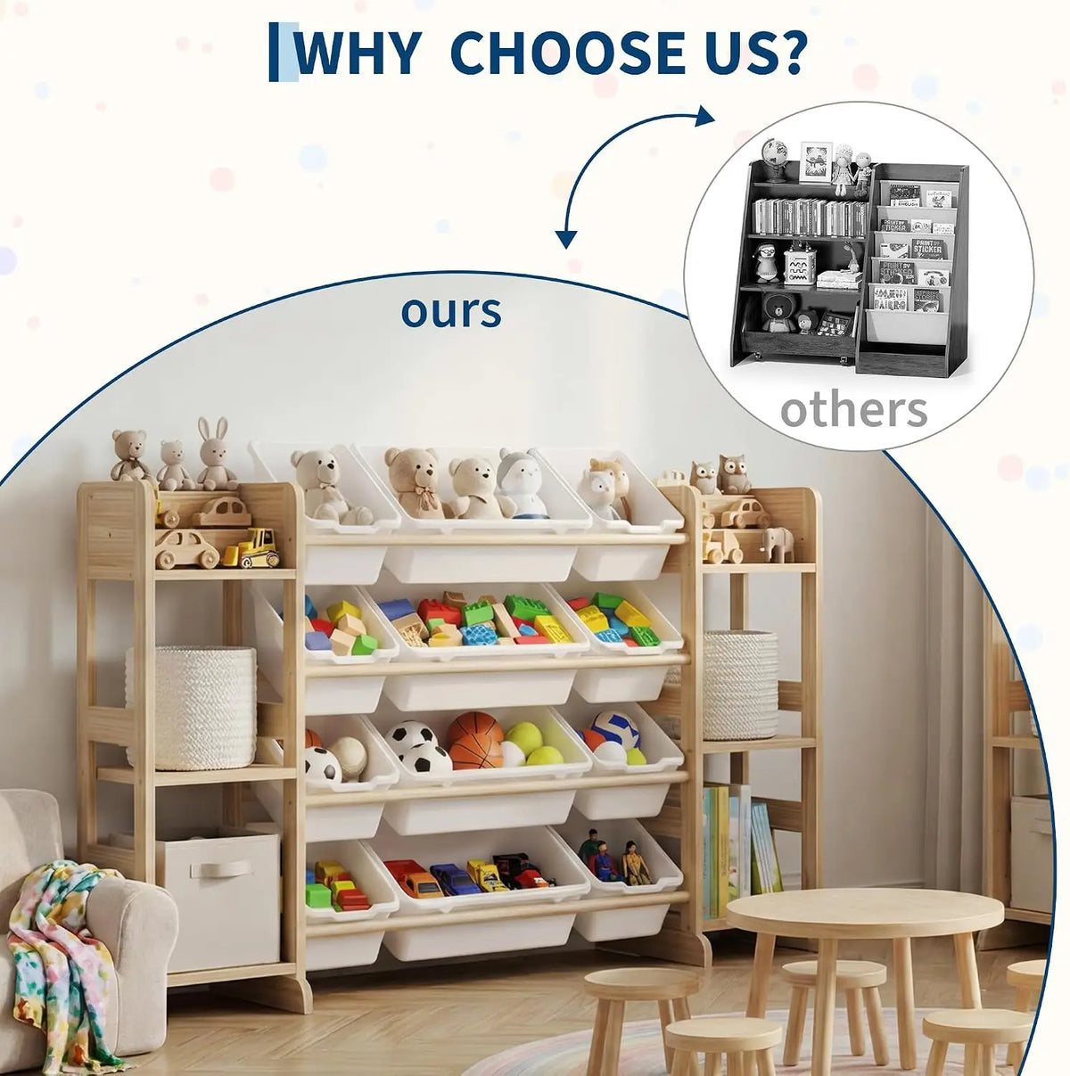 52.3" Wide Wood Toy Storage Cabinet with 12 Bins & 6 Shelves – Kids Bookshelf Organizer for Playroom, Bedroom, and Living Room