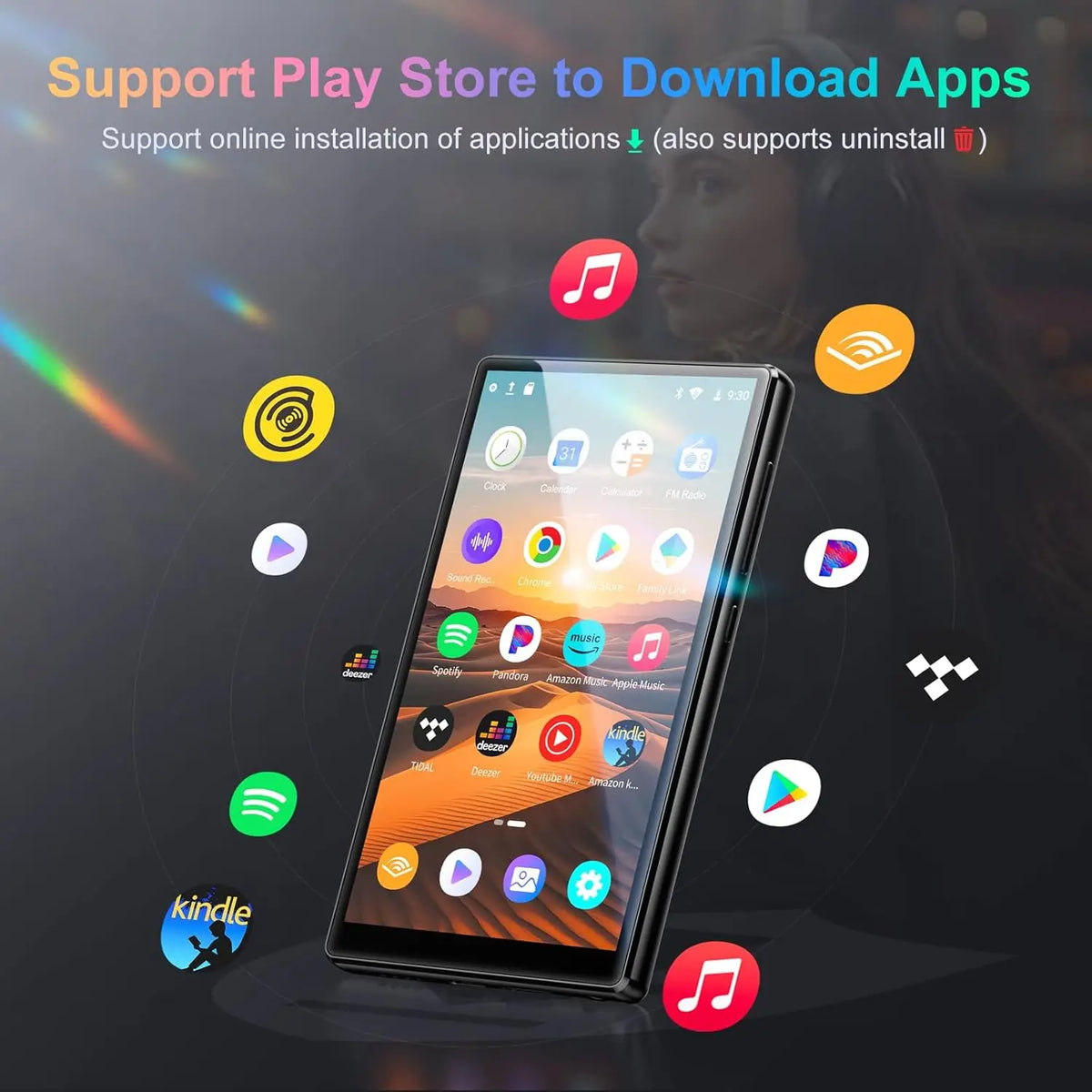 1080P Android 13.0 4.7-inch 32GB/96GB MP3 Player with Bluetooth and WiFi, up to 1TB