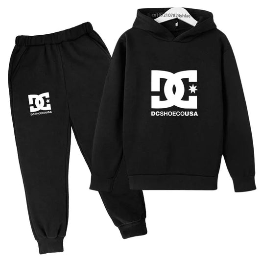 Kids Spring Autumn Casual Simple Print 2pcs Hoodie+Pants Tracksuits Trend Outfits Clothes Sets For 2-13 Years Boys And Girls