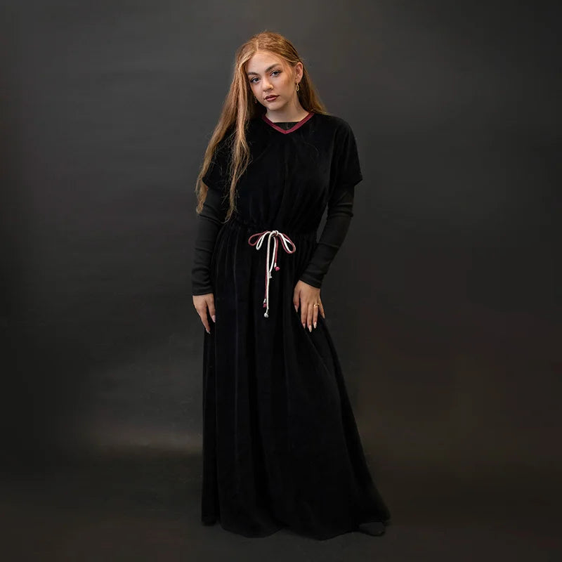 Shabbos Teen/Woman Dress Winter Robe Short Sleeves Clothing Waist 2 Cord Strings Girls Black Velour Dress Sizes XS-XXXL