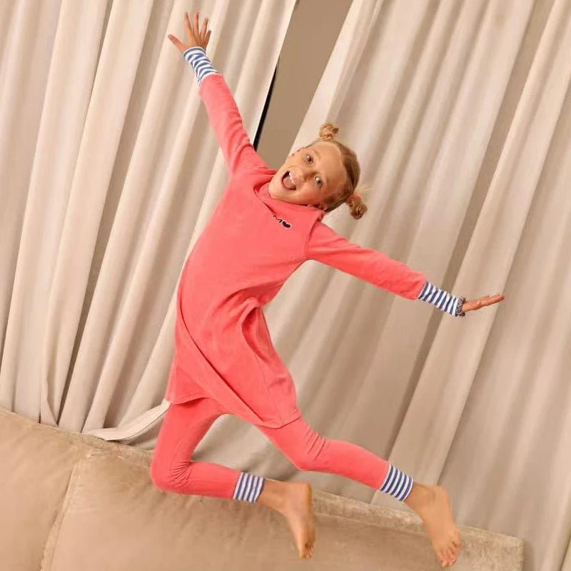 Children's Pajamas Family Matching Blue and Pink Set Girls Dress Baby Boy and Girls Romper Autumn Winter Clothes Stripes Trims