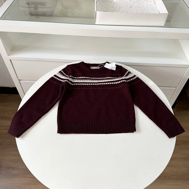 Darcoo Baby Wool Knitted Wine Red Christmas Sweater Kids Girls Jumper Autumn Winter Clothes 2-12Y