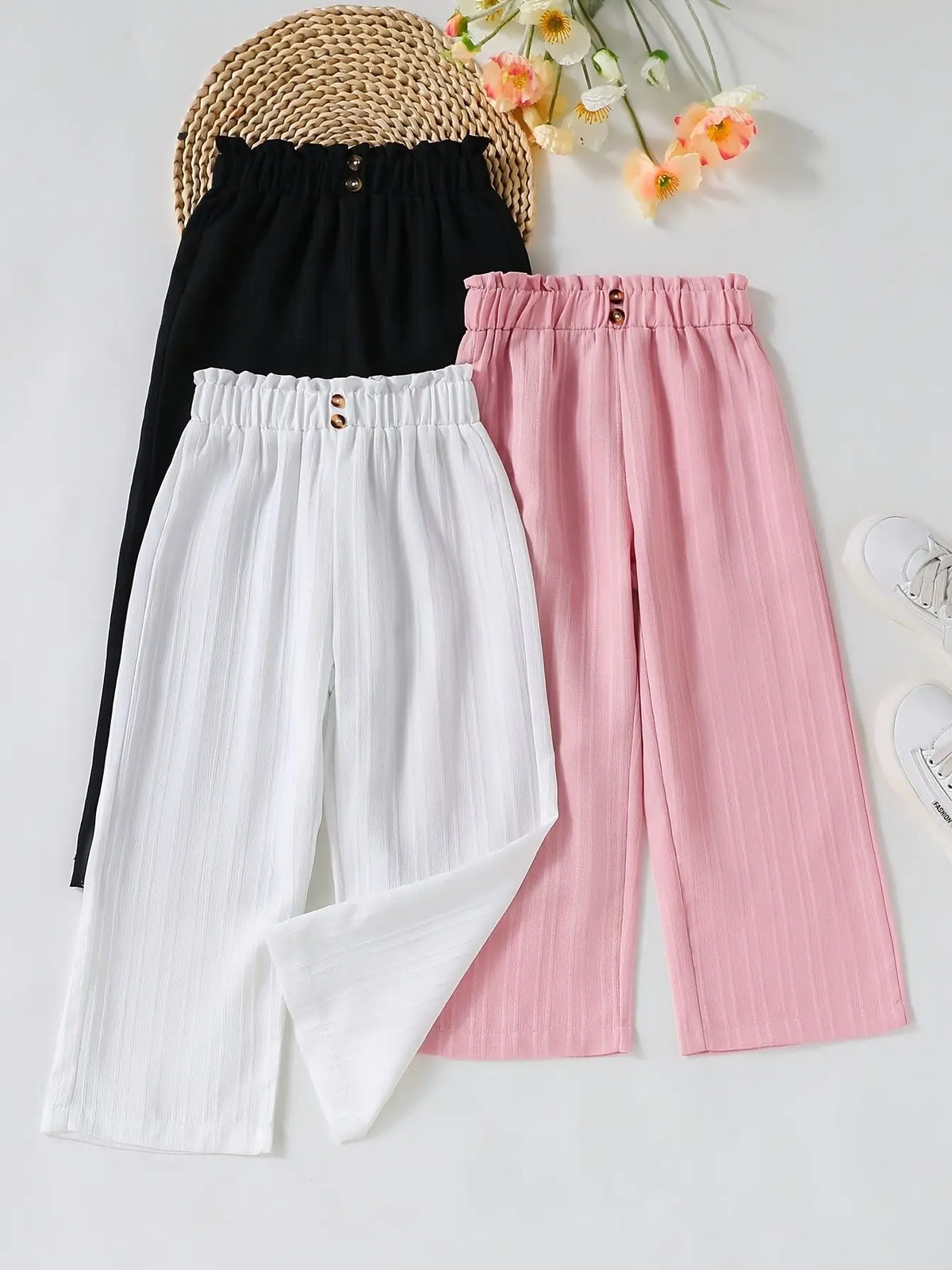 3-Piece Set: A collection of casual, comfortable wide-leg pants designed exclusively for girls—perfectly suited for stylish spri