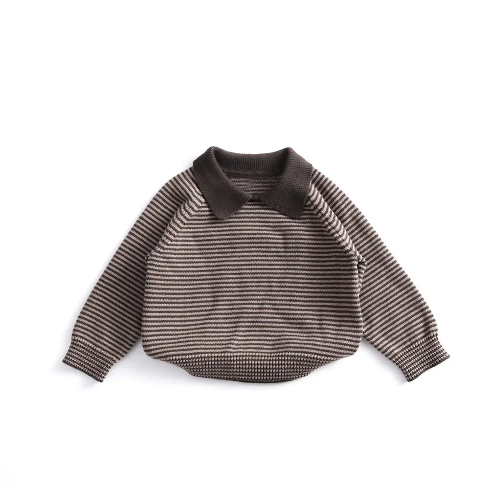 Cotton Kids Sweater Striped Polo Collar Boys and Girls Sweater Kid's Pullover Child's Top Raglan Sleeve for 0-6Y Spring Autumn