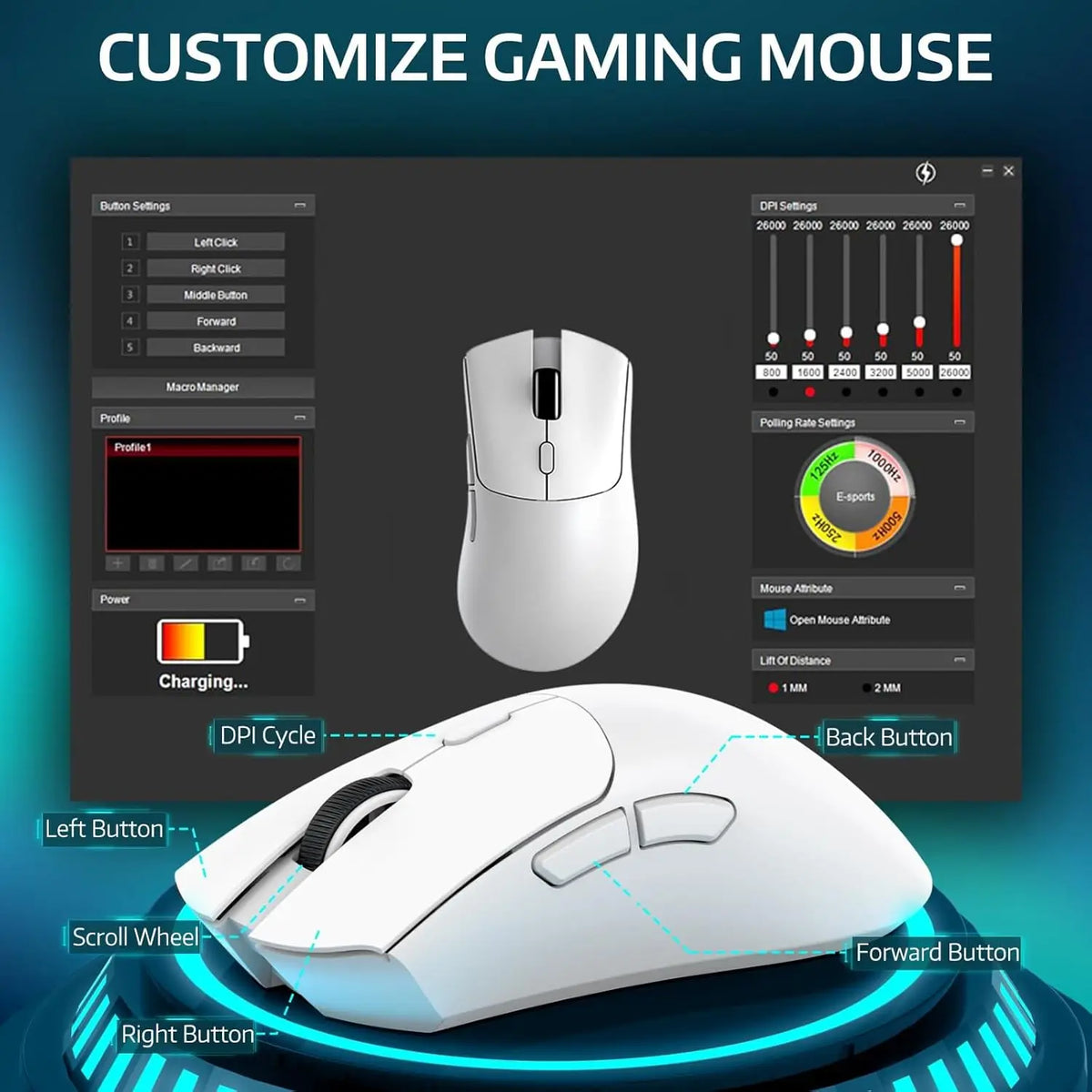 R1 Wireless Gaming Mouse,Tri-Mode Connection (2.4G/Wired/BT5.2),55g Lightweight Design,18K DPI Optical Sensor
