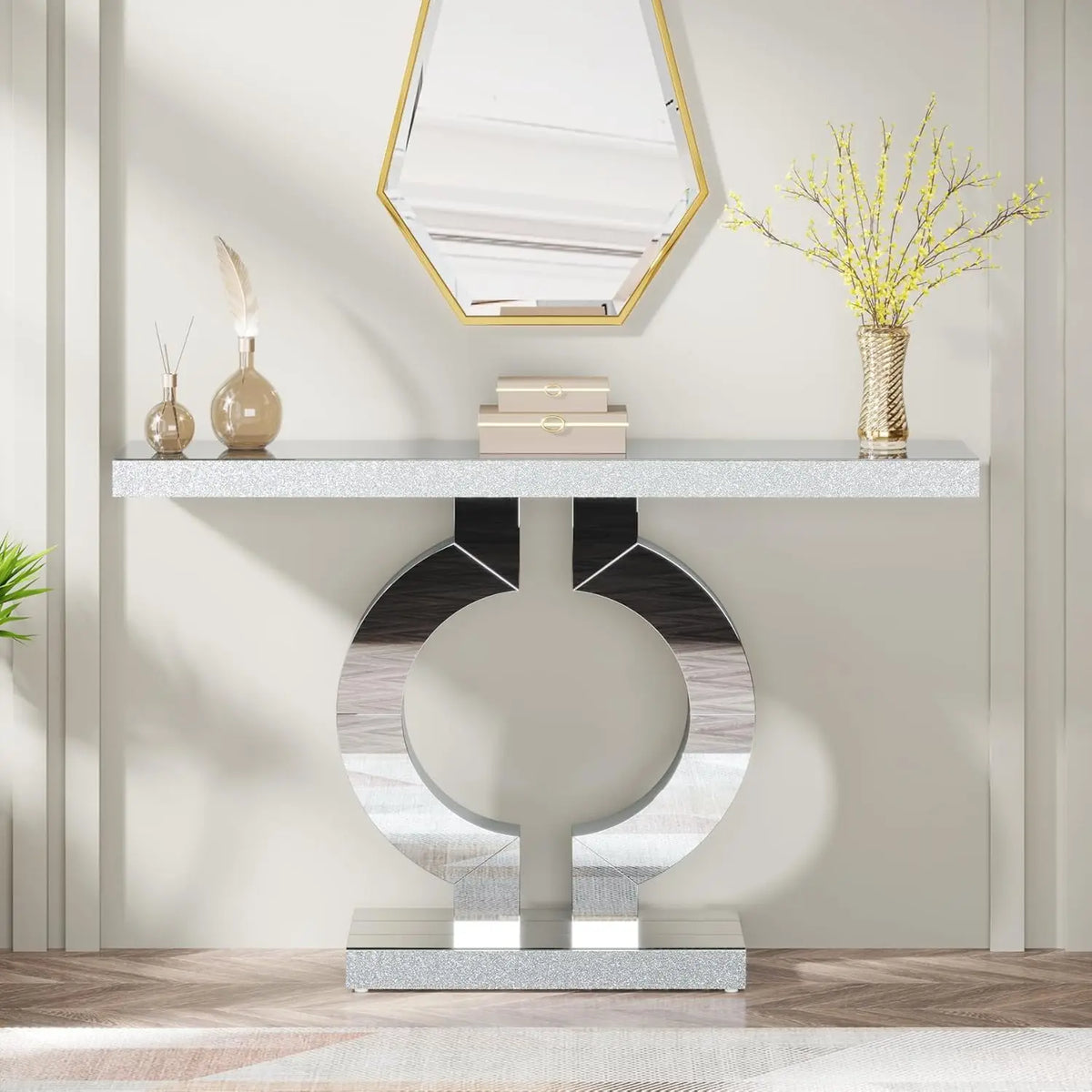 Tribesigns 43.3-Inch (110cm)Mirrored Console Table, Modern Entryway Table with Thickened Mirror Finish Tabletop