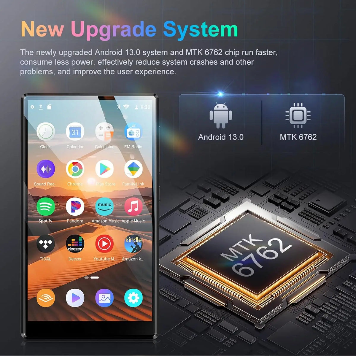 1080P Android 13.0 4.7-inch 32GB/96GB MP3 Player with Bluetooth and WiFi, up to 1TB