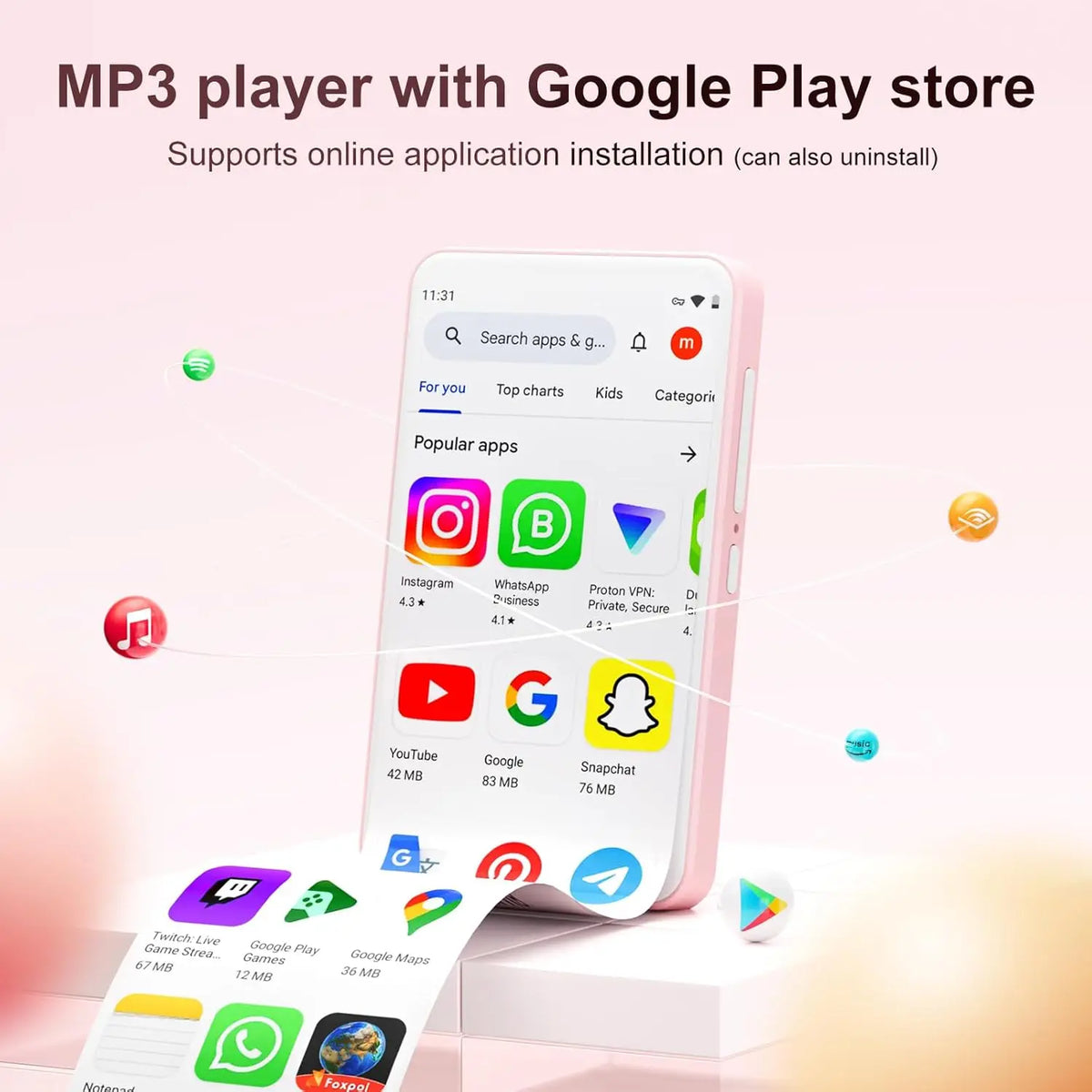 Android 9.0 Oilsky M303pro MP3 Player  with Bluetooth and WiFi, 4.0-inch with speakers capacity up to 512GB