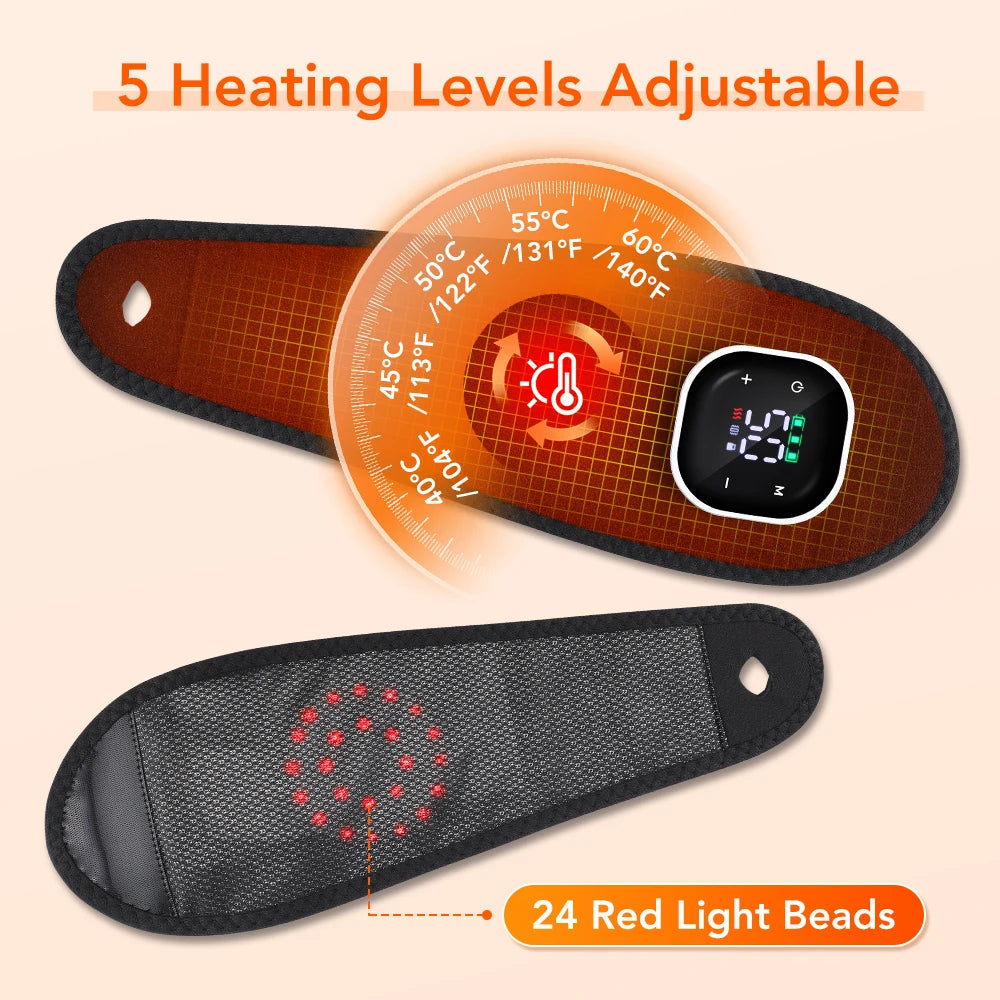 Rechargeable Heated Wrist Brace for Left/Right Hand 5 Levels Hot Compress 3 Levels Vibration Red Light Wrist Massager Wrap