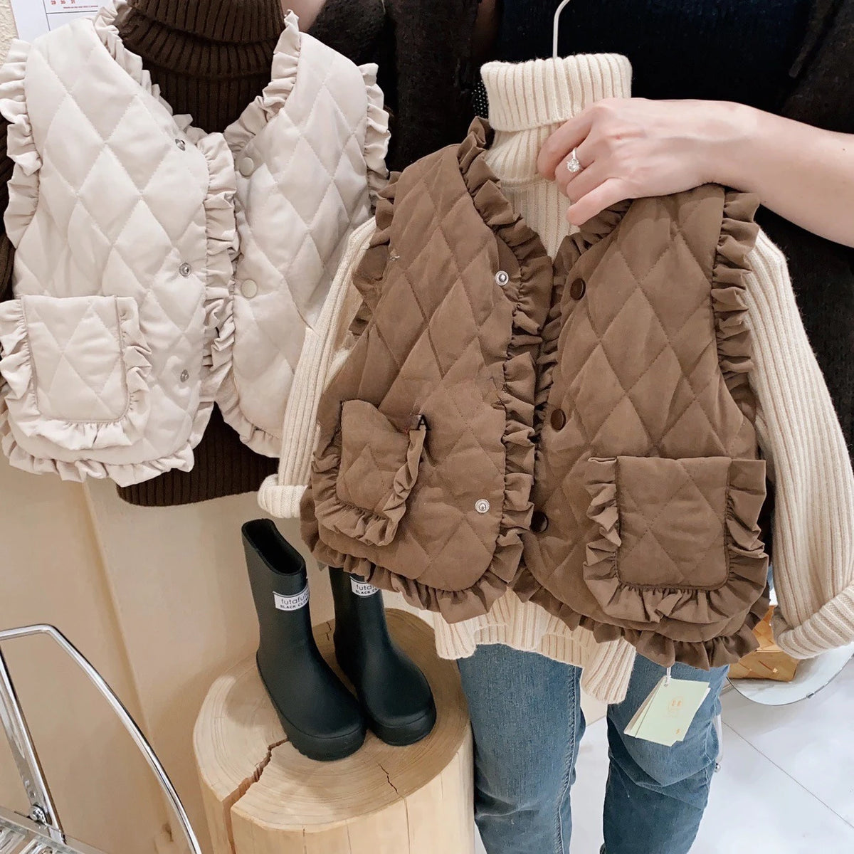 Fashion Autumn Winter Solid Color Warm Waistcoats Children's Sleeveless Lining Fleece Thicken Coat Girls Outerwear Baby Clothing