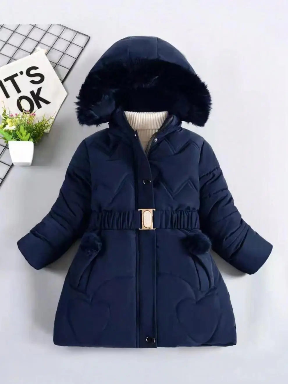 4 5 6 8 10 Years Winter Girls Coat Keep Warm Thicken Kids Jacket Hooded Zipper Fur Collar Princess Outerwear Children's Clothing