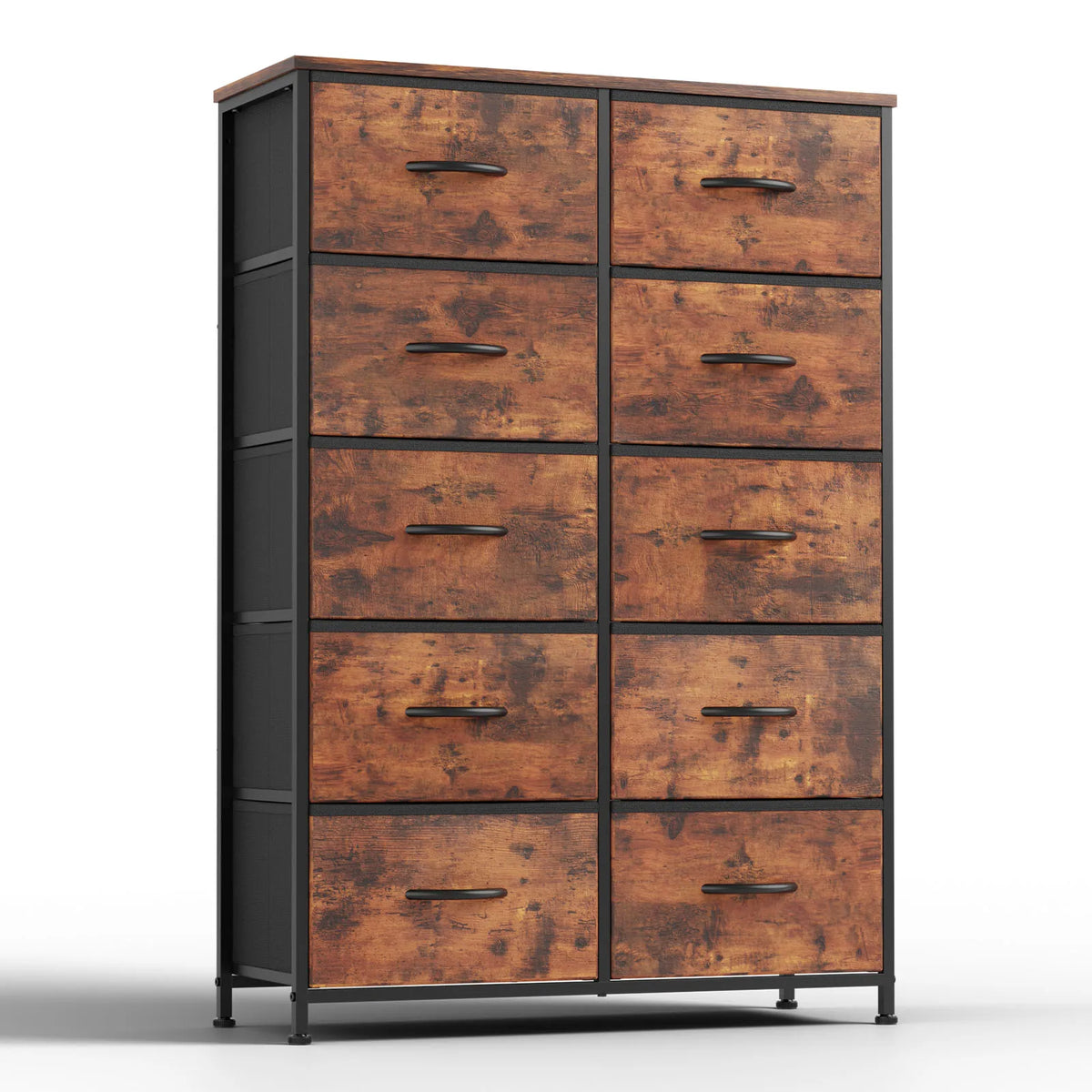 JHK Bedside Table For Bedroom With 10 Fabric Drawers Nightstand Storage Cabinet With Steel Frame Clothes Storage Display Cabinet