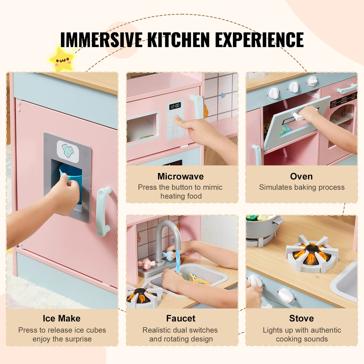 SucceBuy Pretend Play Cooking Toy for Kids Chef Playset Kitchen Accessories with Lights & Sounds for Toddles Girls Boys