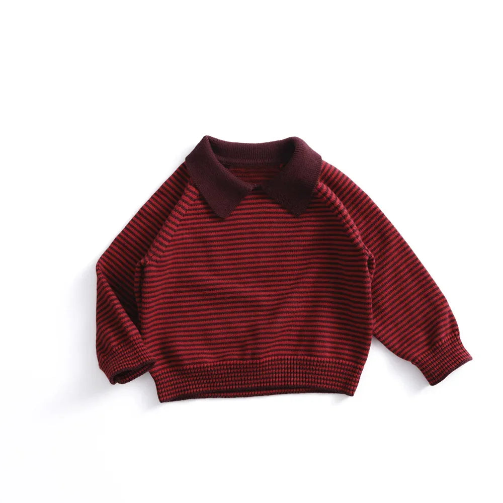 Cotton Kids Sweater Striped Polo Collar Boys and Girls Sweater Kid's Pullover Child's Top Raglan Sleeve for 0-6Y Spring Autumn