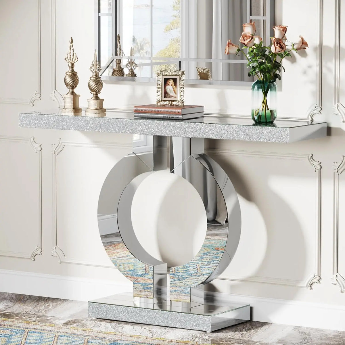 Tribesigns 43.3-Inch (110cm)Mirrored Console Table, Modern Entryway Table with Thickened Mirror Finish Tabletop