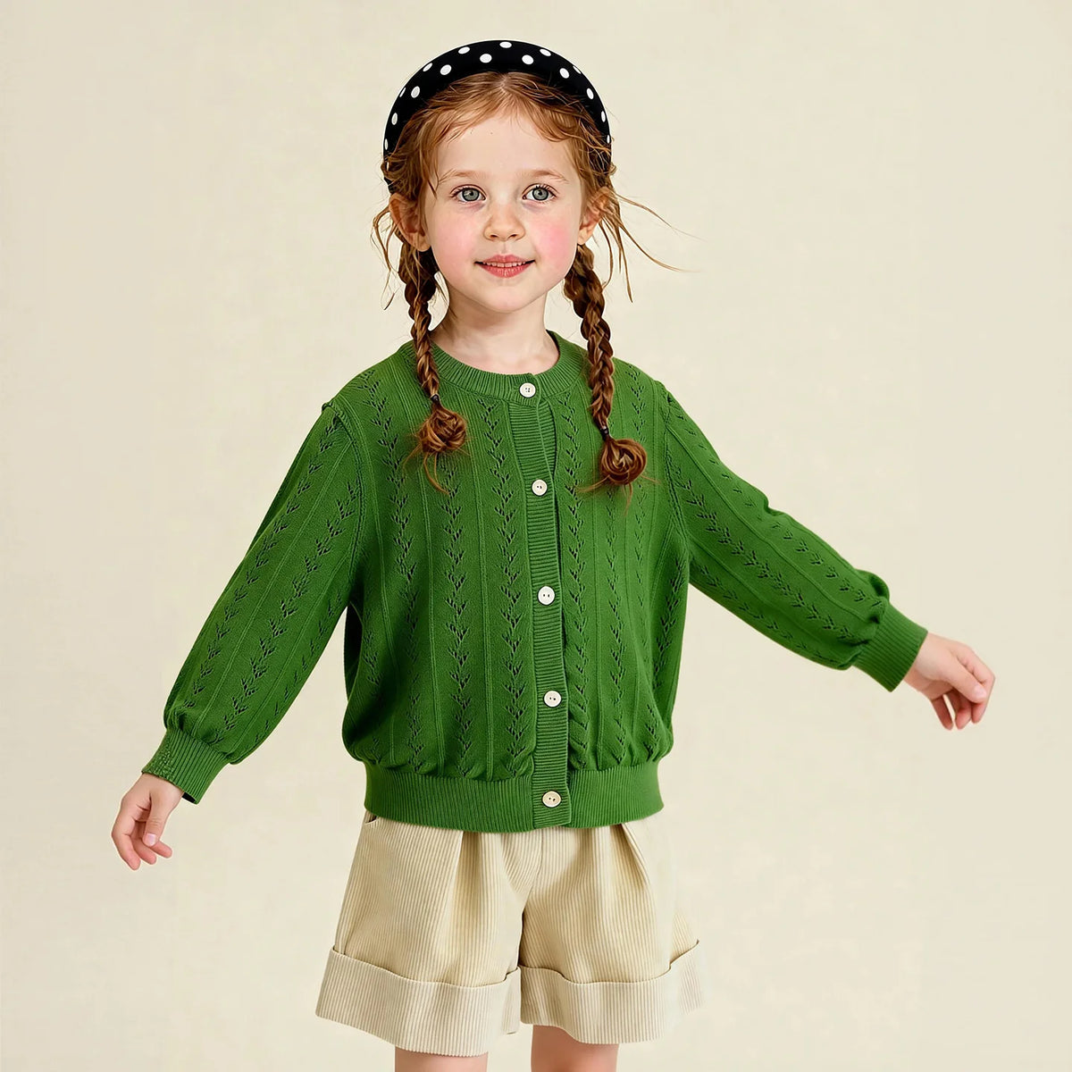 Amila 2026 Spring Children's Sweater Cardigan Round Neck Hollow Pattern Casual Loose Daily Fashion Gentle Top
