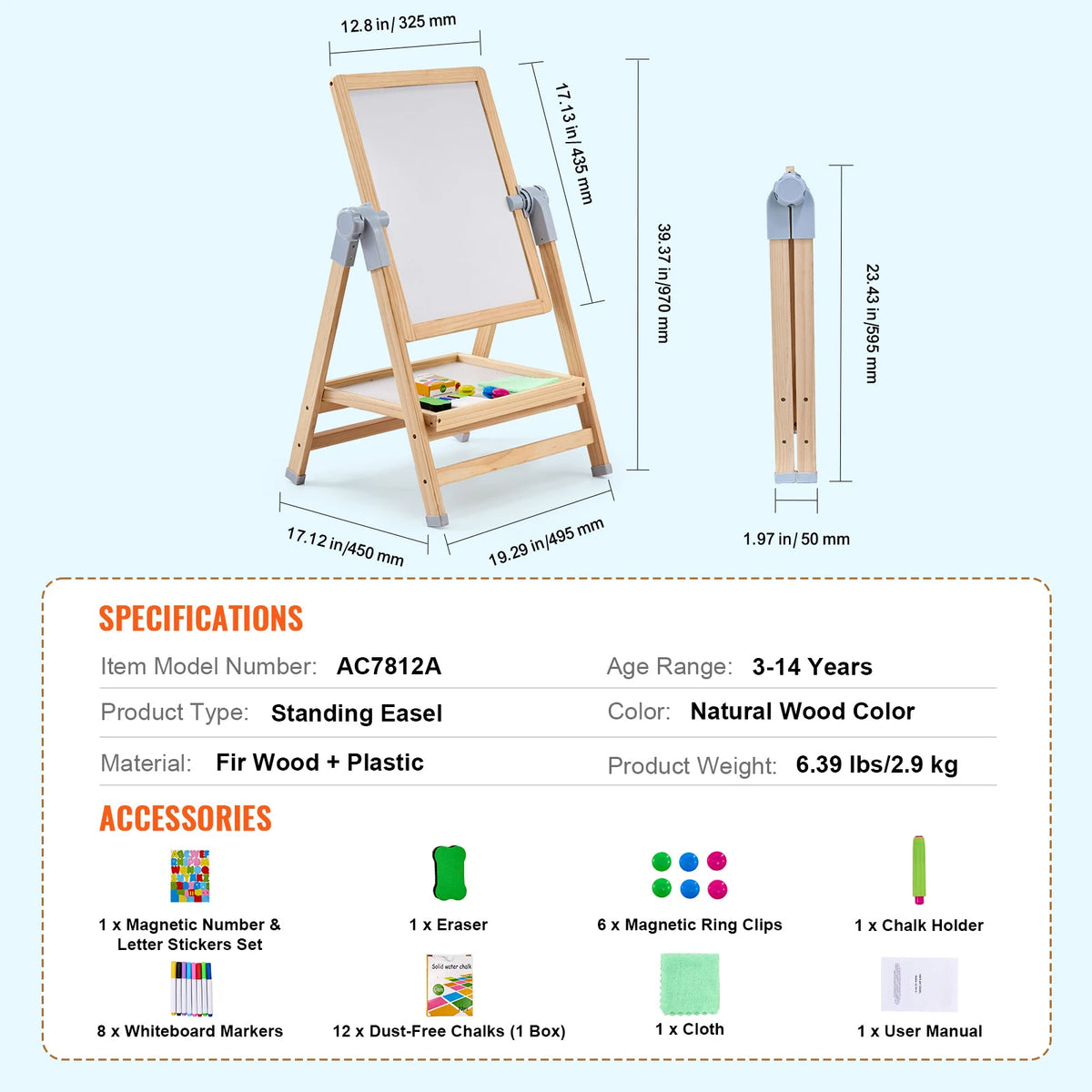 SucceBuy Standing Magnetic Drawing Board WordPad Art Easel with Painting Accessories Children Educational Toys for Kids Boy Girl