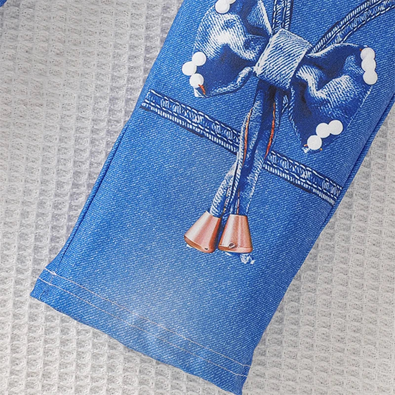 Fashionable Trend Casual Spring and Autumn New Children's Set Girls Imitation Denim Vest Set Casual Long Pants Three-Piece Set