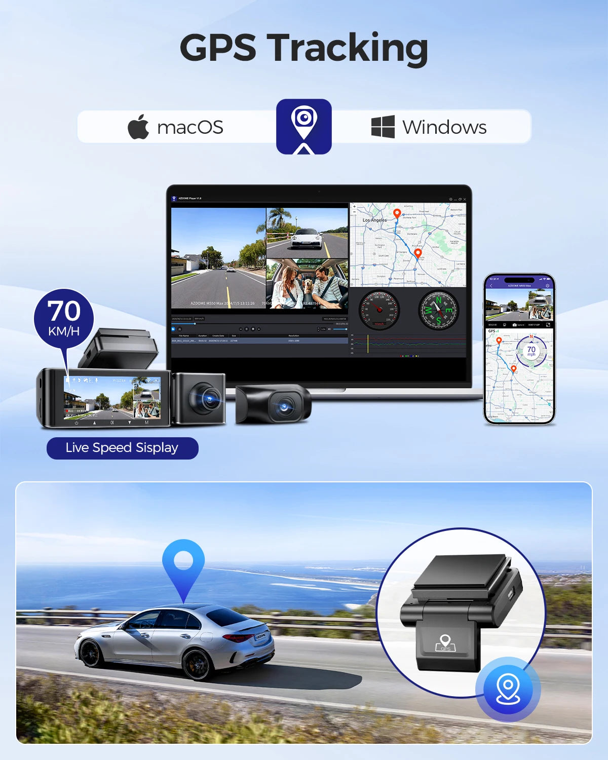 AZDOME 4K Dash Cam M550 Max Built-in GPS Wifi Camera Car DVR 3.18”Screen Night Vision 24H Parking Monitor Support Rear Cam