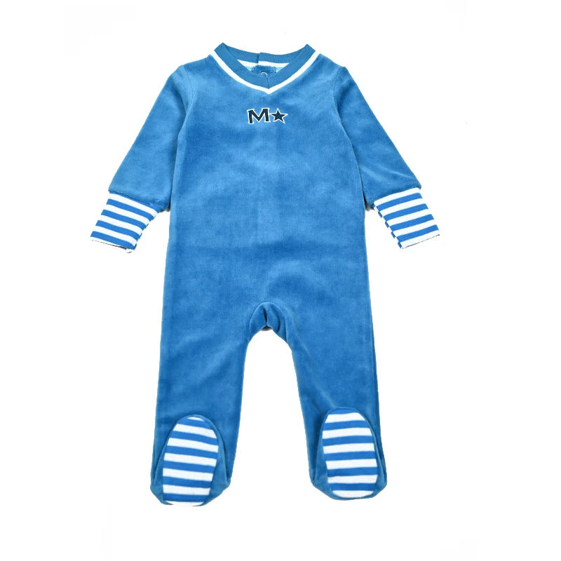 Children's Pajamas Family Matching Blue and Pink Set Girls Dress Baby Boy and Girls Romper Autumn Winter Clothes Stripes Trims