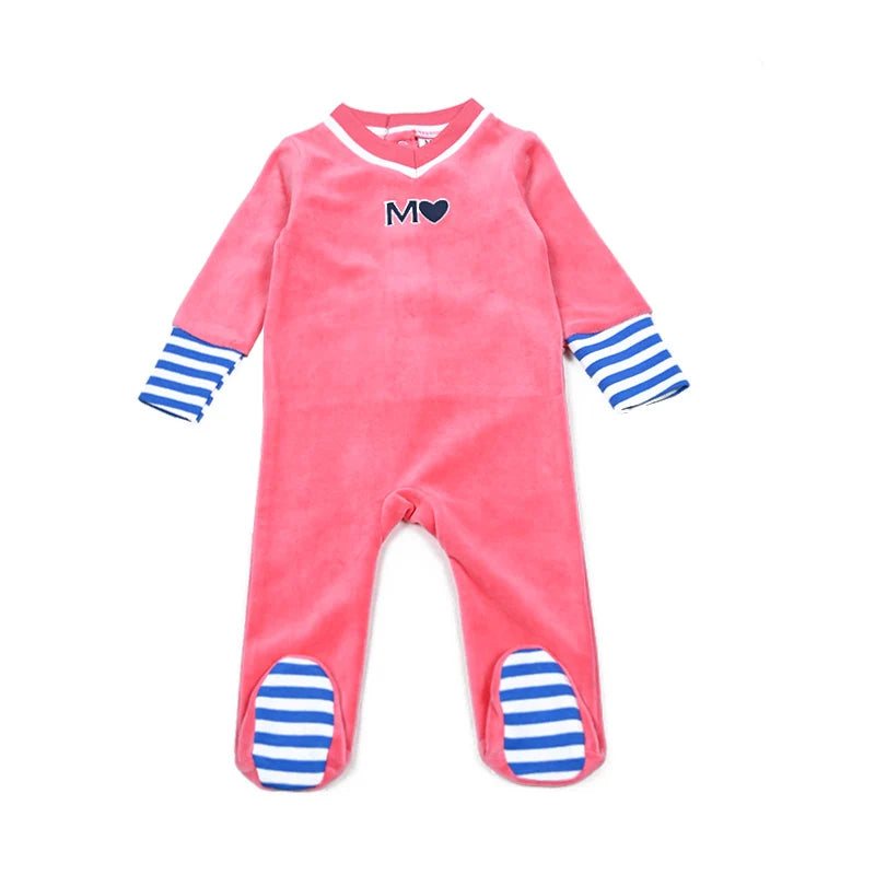 Children's Pajamas Family Matching Blue and Pink Set Girls Dress Baby Boy and Girls Romper Autumn Winter Clothes Stripes Trims