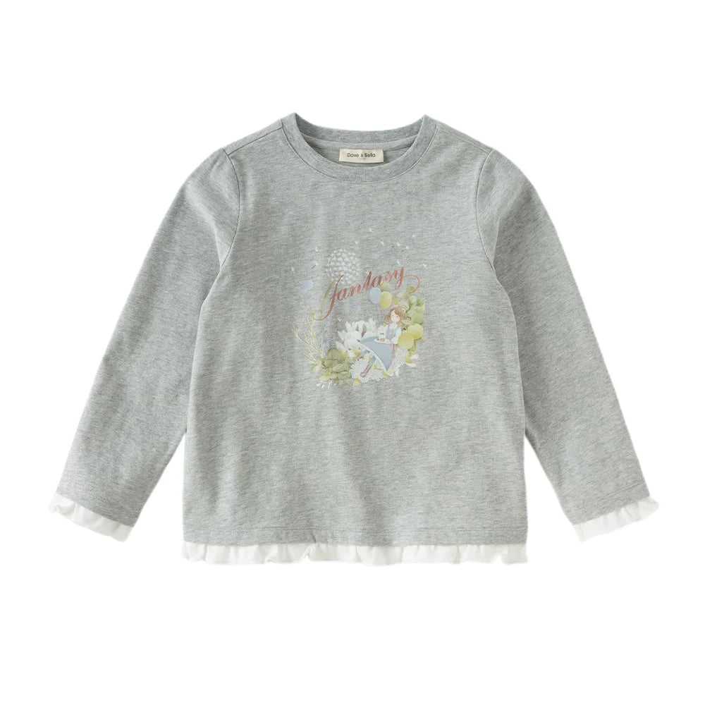 Dave Bella Children Printed T-shirt Girls Autumn Spring Long Sleeve Bottoming Shirt Casual Baby Cotton Top Party DK3262523
