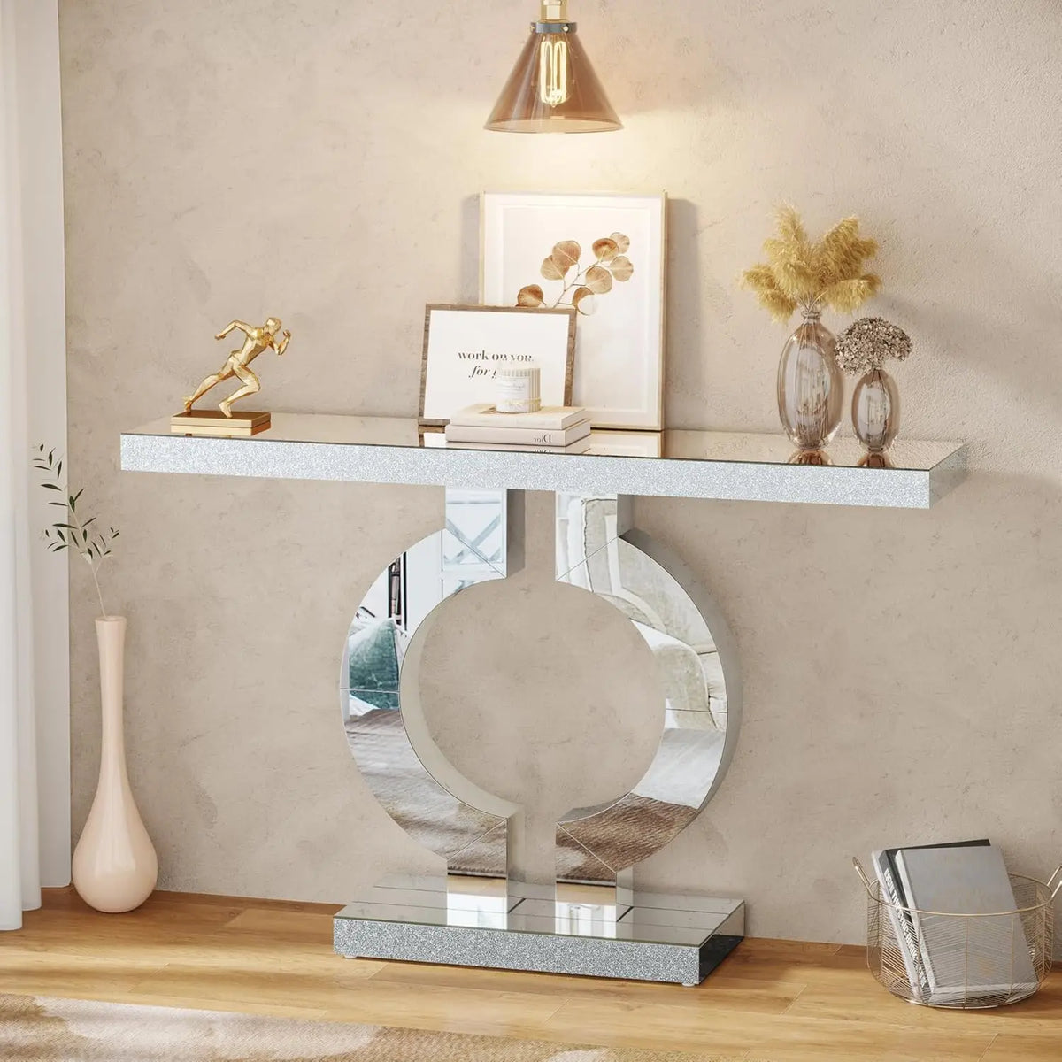Tribesigns 43.3-Inch (110cm)Mirrored Console Table, Modern Entryway Table with Thickened Mirror Finish Tabletop