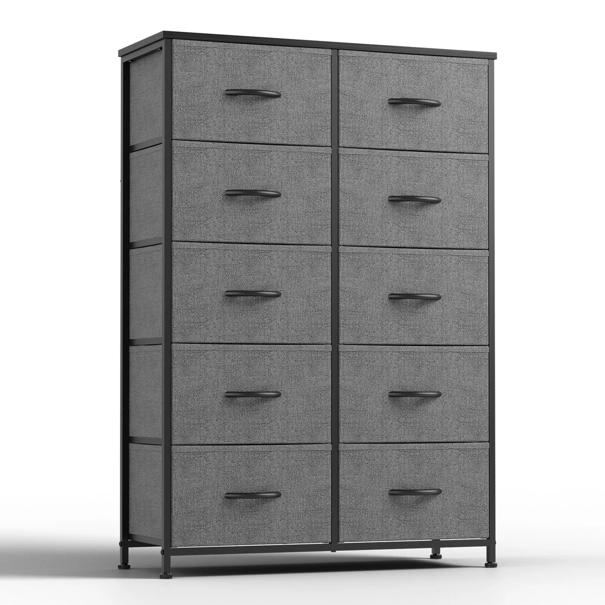 JHK Bedside Table For Bedroom With 10 Fabric Drawers Nightstand Storage Cabinet With Steel Frame Clothes Storage Display Cabinet