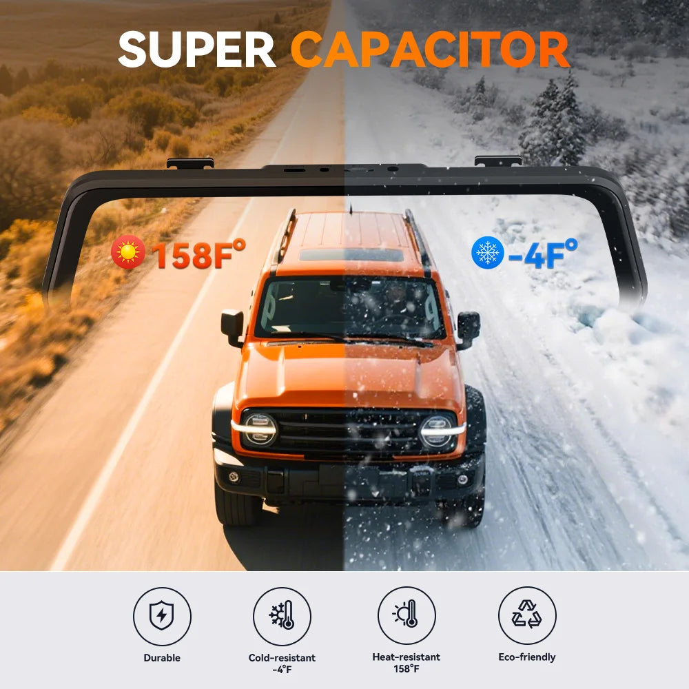WOLFBOX M40lite Dash Cam 4K+1080P 10" Rear View Mirror Camera Video Recorder Front and Rear Dash Camer