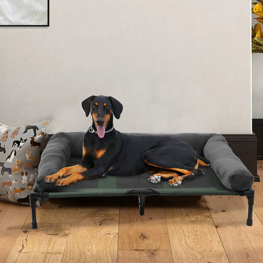 Dog Bed for Dogs and Cats Indoor Outdoor Elevated Pet Lounger Bed with Detachable Plush Bolster Cooling  Summer L XL 2XL