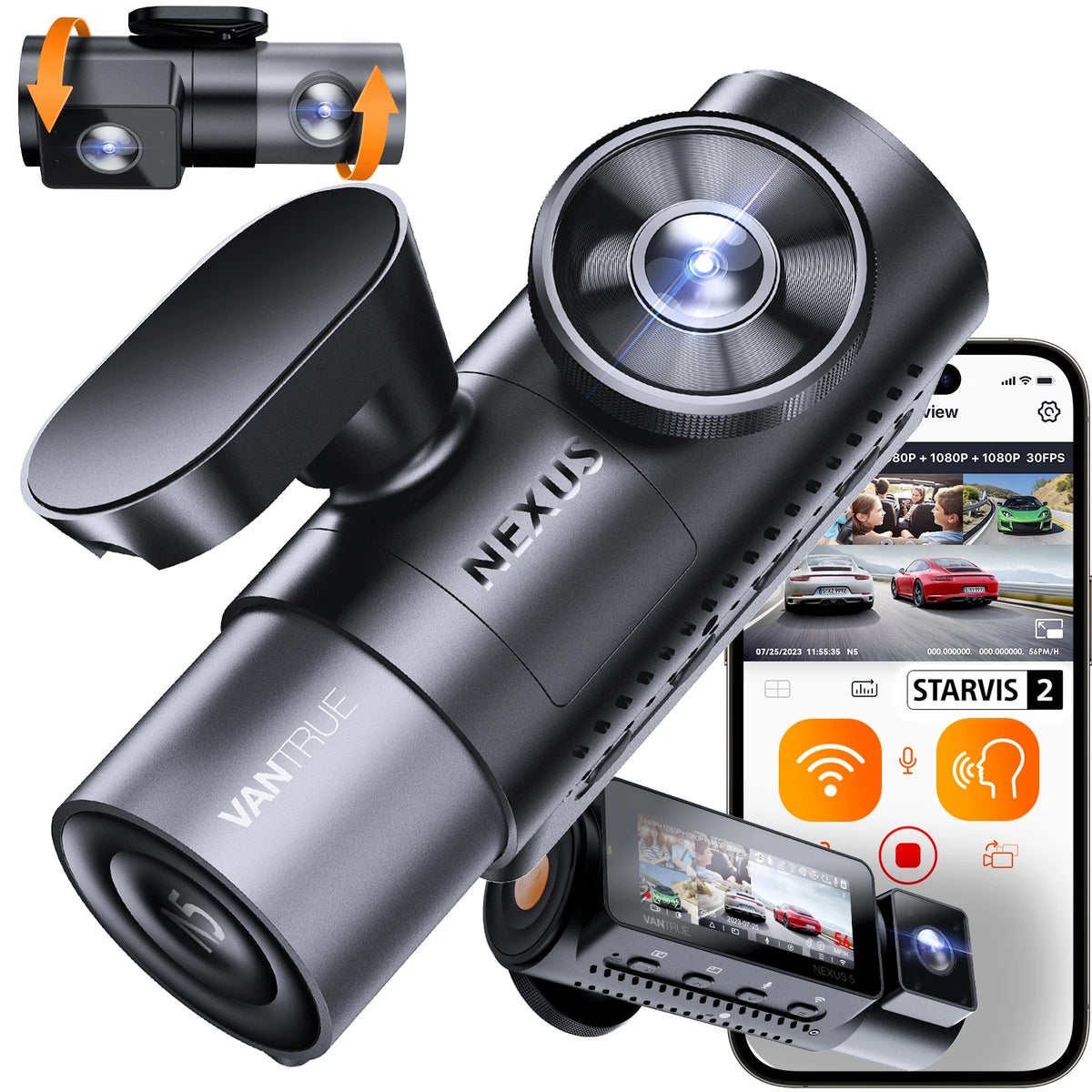 Vantrue N5 DashCam 4 Channel WiFi 360° All Sides  STARVIS 2 IR Night Vision Voice Control GPS Car Dash Cam Support 512GB Max